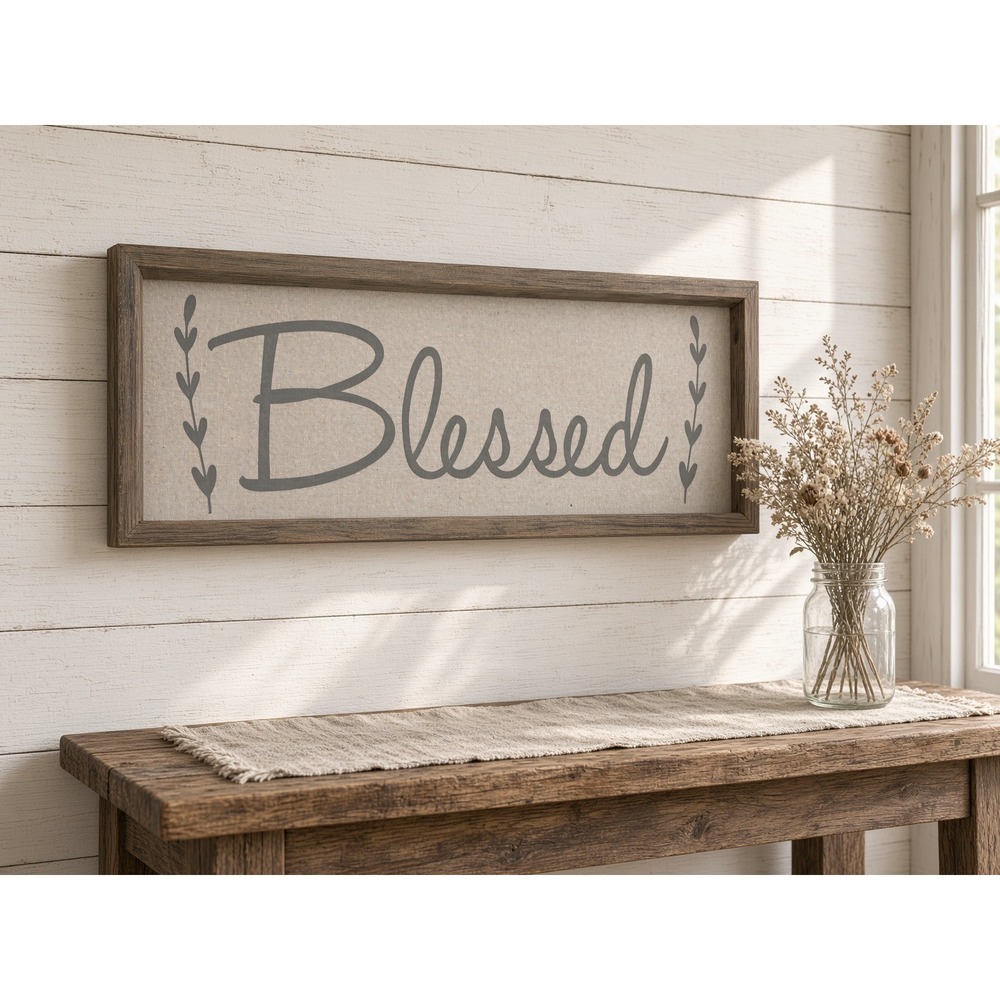 Rustic Wood Framed Blessed Wall Art Farmhouse Home Decor Sign Neutral